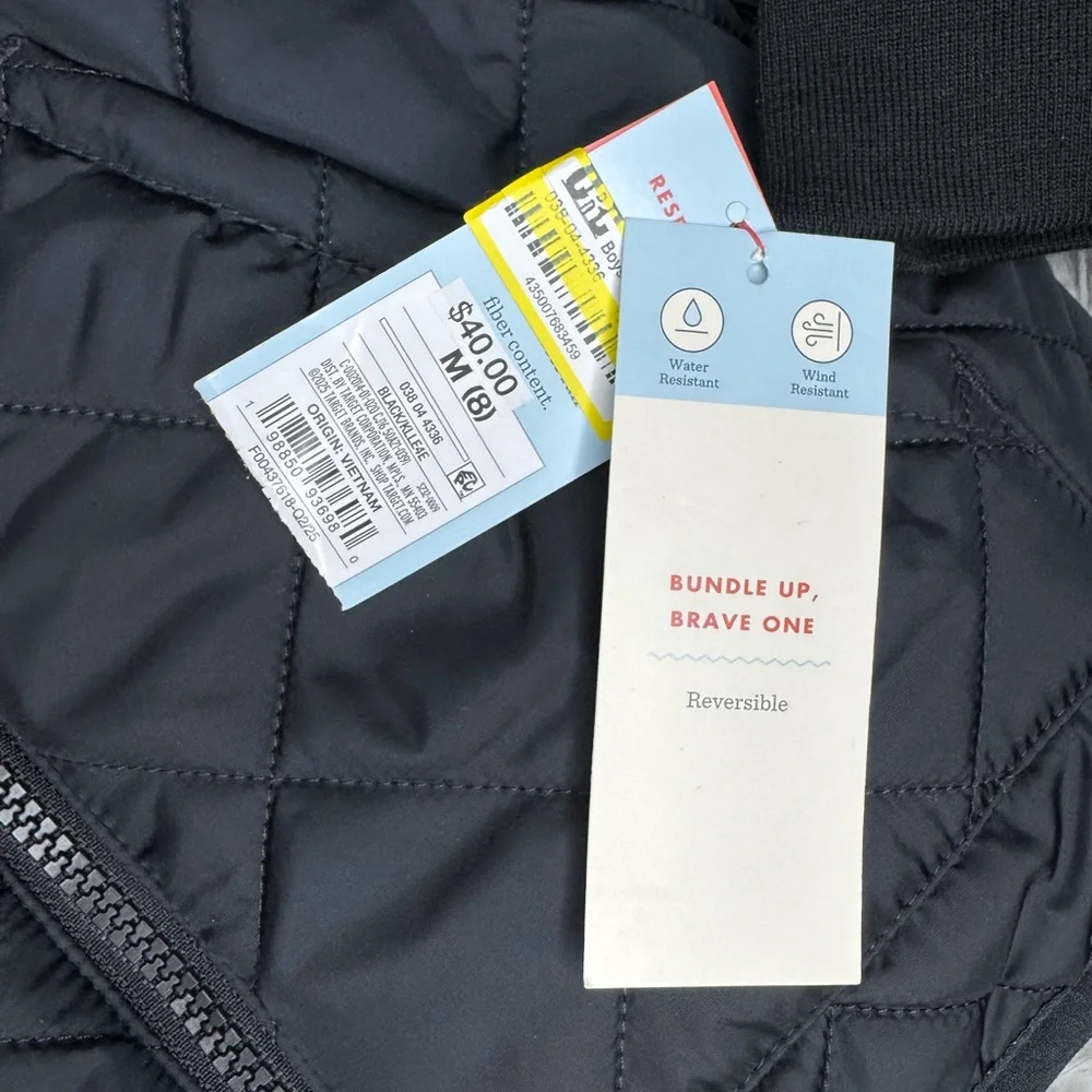 Cat & Jack Boys Hooded Reversible Puffer Jacket - Black/Gray Medium (8) NWT